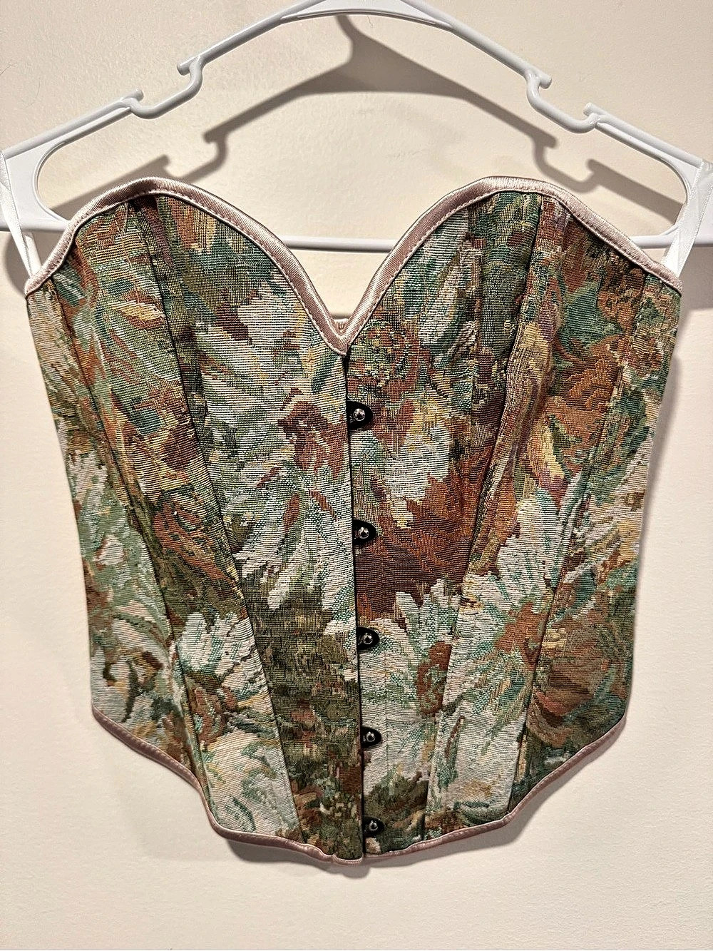 Abstract Corset Crop Top in Green & Brown Size XS